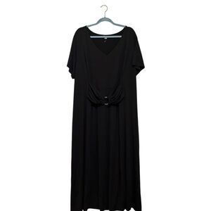 Avenue Women's Plus Size 30/32 Black Maxi Dress V-Neck Short Sleeve